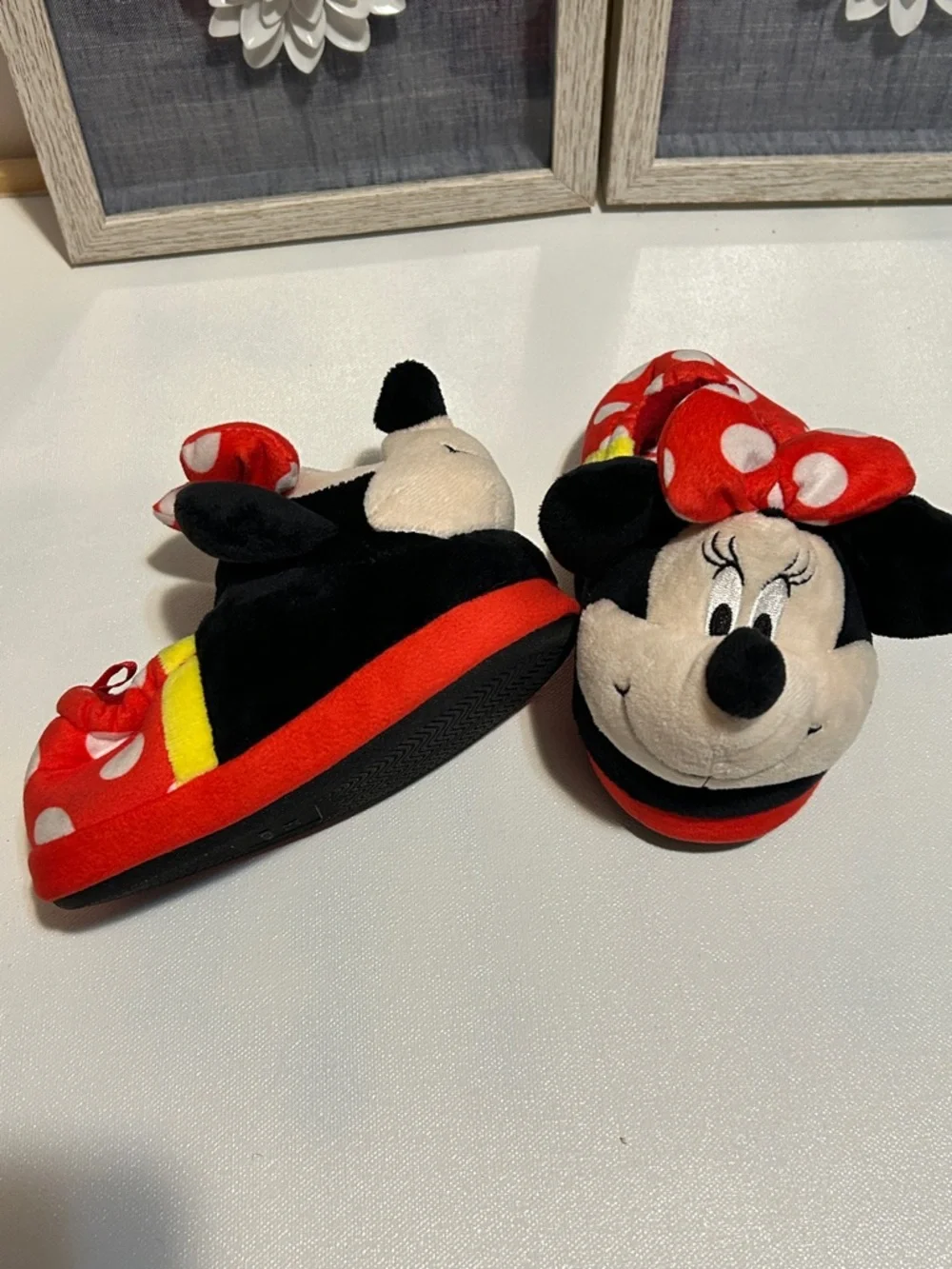 Minnie Mouse Plush Slippers with Red Polka Dot Bows